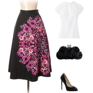 Sale! Anthropologie Black Floral Midi Skirt